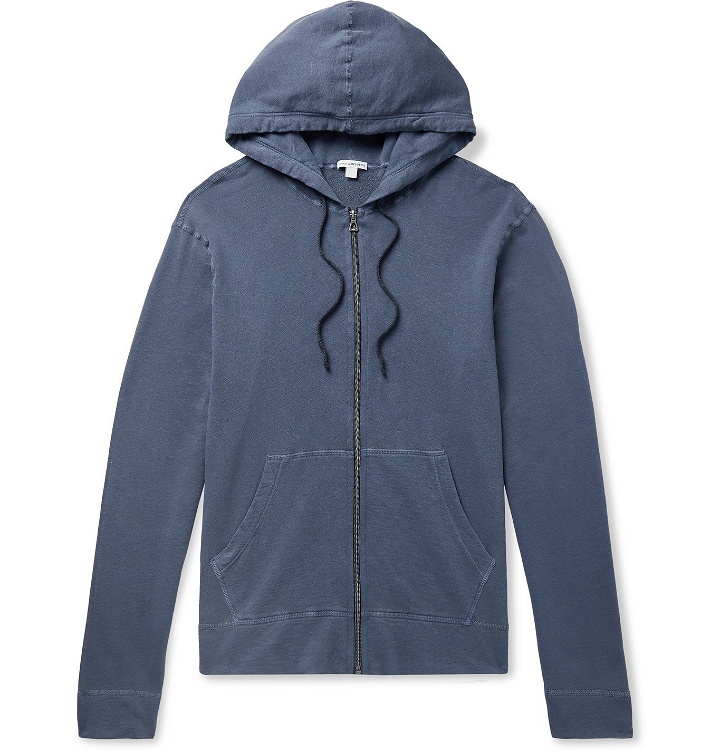 Photo: JAMES PERSE - Loopback Supima Cotton-Jersey Zip-Up Hoodie - Blue