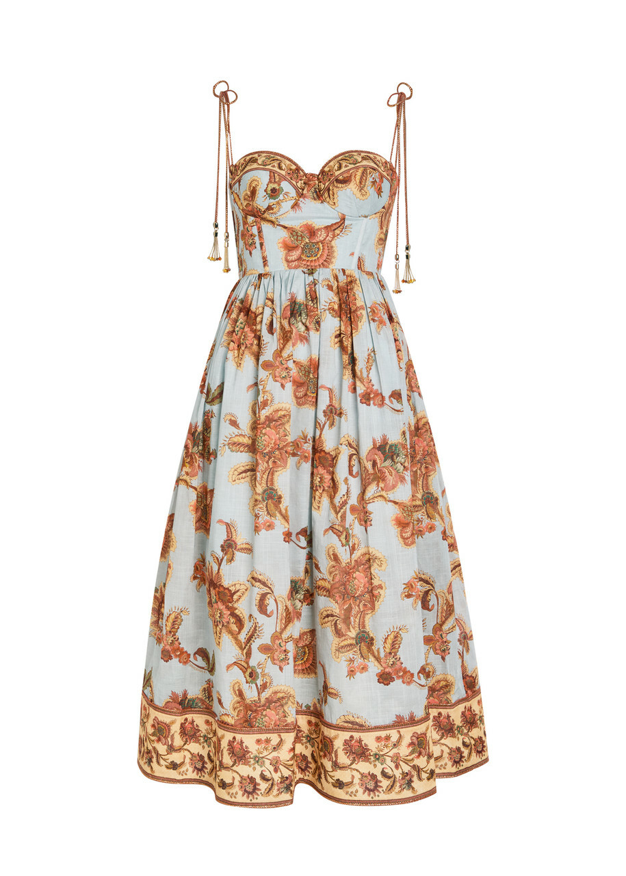 Zimmermann Aster Corset Cotton Midi Dress Blue
