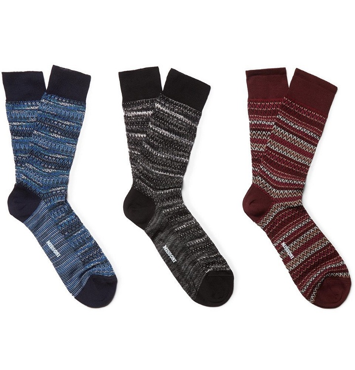 Photo: Missoni - Three-Pack Crochet-Knit Cotton Socks - Men - Multi