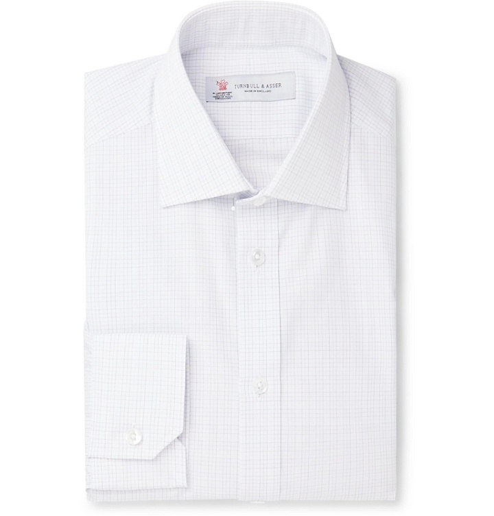 Photo: Turnbull & Asser - White Slim-Fit Cutaway-Collar Checked Cotton-Poplin Shirt - White