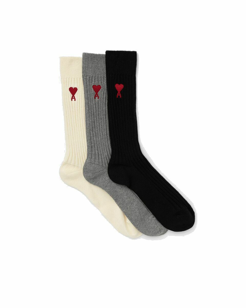 Photo: Ami Paris Three Pack Ami De Coeur Socks Multi - Mens - Socks