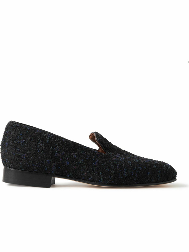 Photo: clothsurgeon - Kvadrat Arthur Sleep Leather-Trimmed Wool-Blend Bouclé Slippers - Black