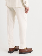 THOM SWEENEY - Slim-Fit Tapered Pleated Textured Silk and Wool-Blend Suit Trousers - White