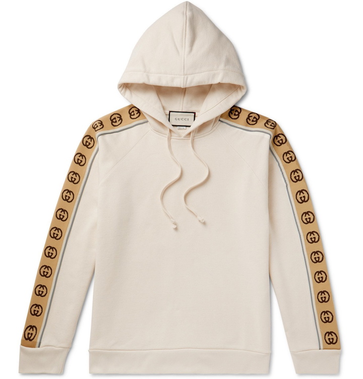 Photo: Gucci - Oversized Webbing-Trimmed Loopback Cotton-Jersey Hoodie - Neutrals