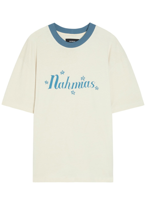 Photo: Nahmias Ringer Logo-print Cotton T-shirt White And Blue