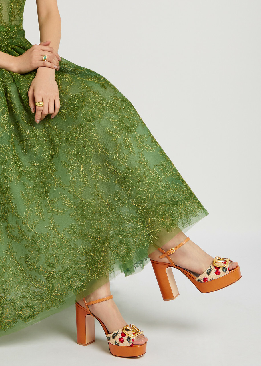 Valentino Cherries 115 Jacquard Raffia Sandals Multicoloured