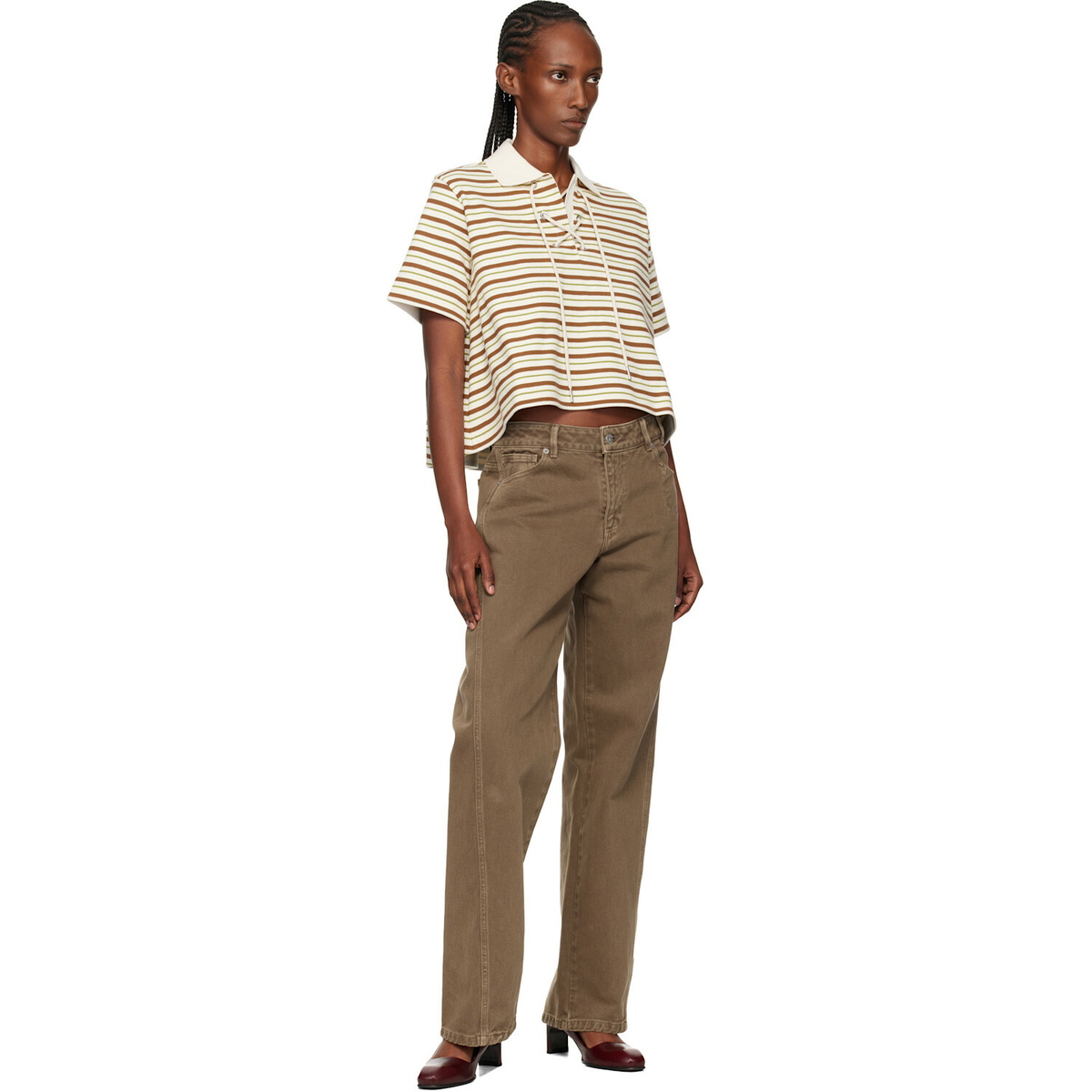 Moncler Off-White & Brown Striped Cotton Polo