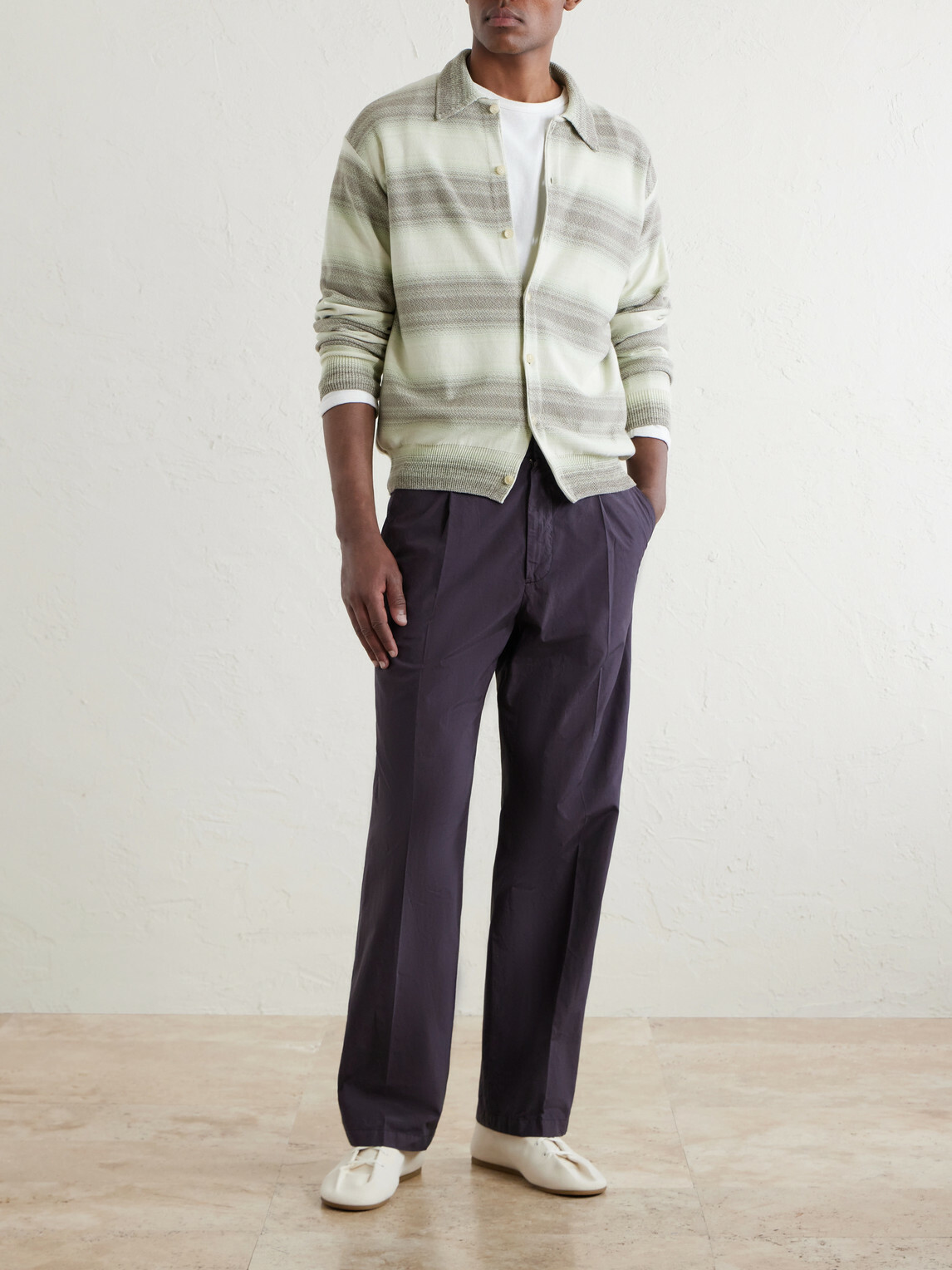 Auralee - Drawstring Cotton Straight-Leg Trousers - Brown