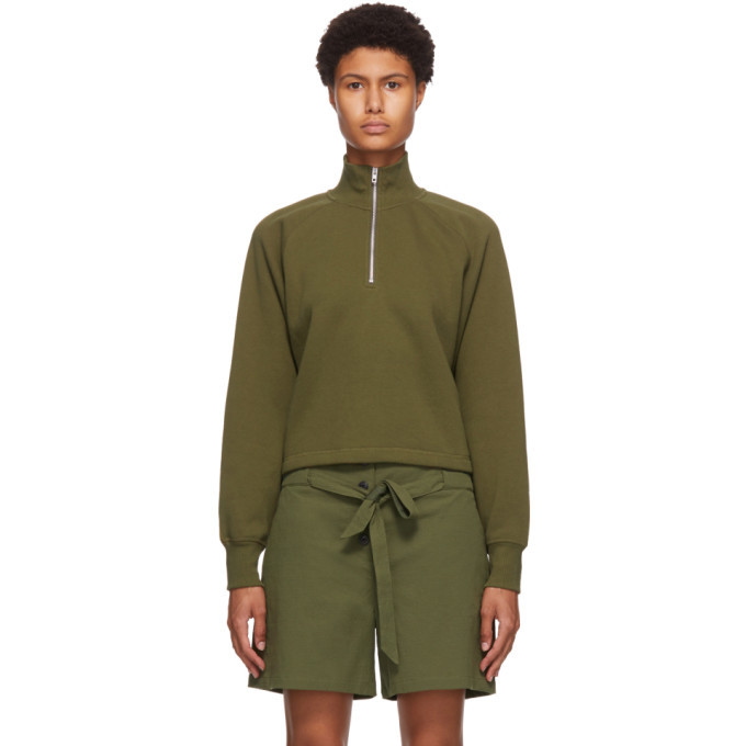 rag and bone Khaki Fleece Cut Off Half Zip Sweater Rag and Bone