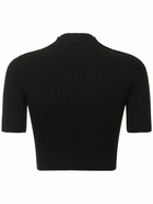 COURREGES - Shoulder Snaps Rib Knit Crop Sweater