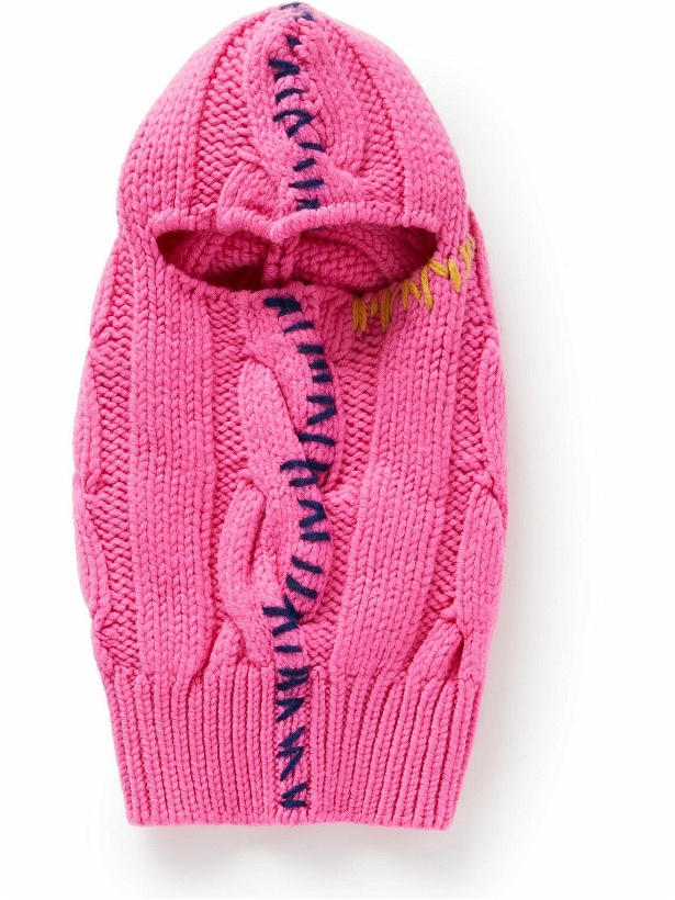 Photo: Marni - Embroidered Cable-Knit Virgin Wool Balaclava - Pink