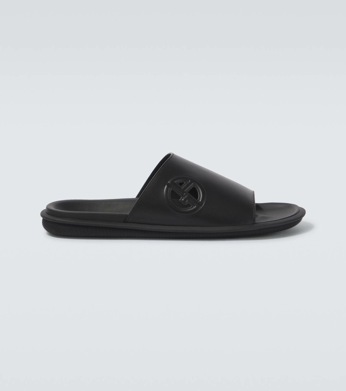 Giorgio Armani Logo embossed leather slides
