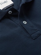 DRAKE'S - Logo-Embroidered Cotton-Piqué Polo Shirt - Blue