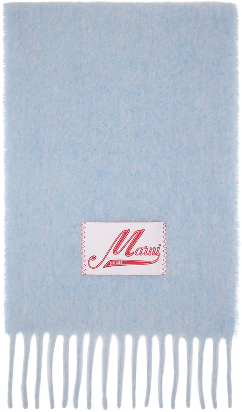Marni Blue Brushed Alpaca Logo Scarf