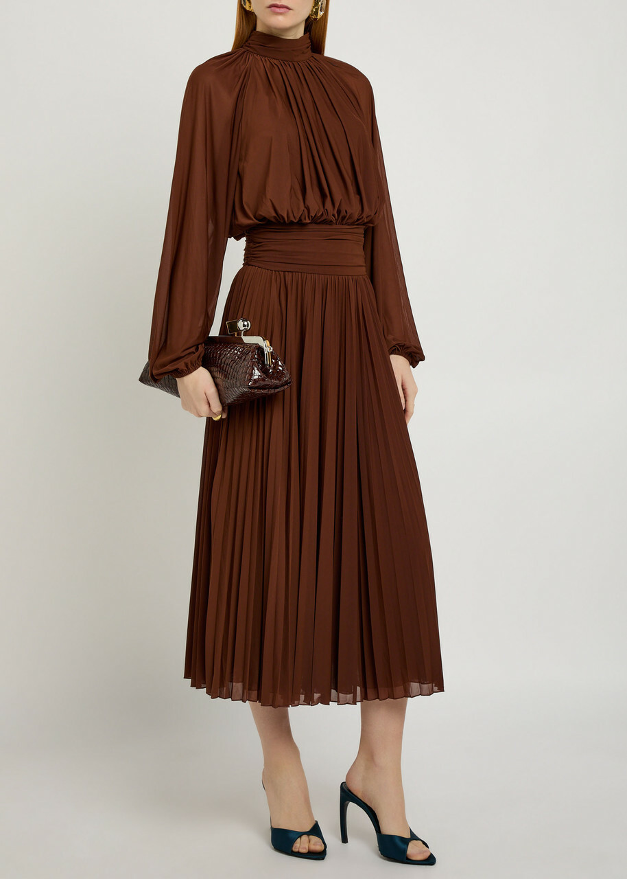 Ronny Kobo Blythe Gathered Stretch-mesh Midi Dress Brown Ronny Kobo