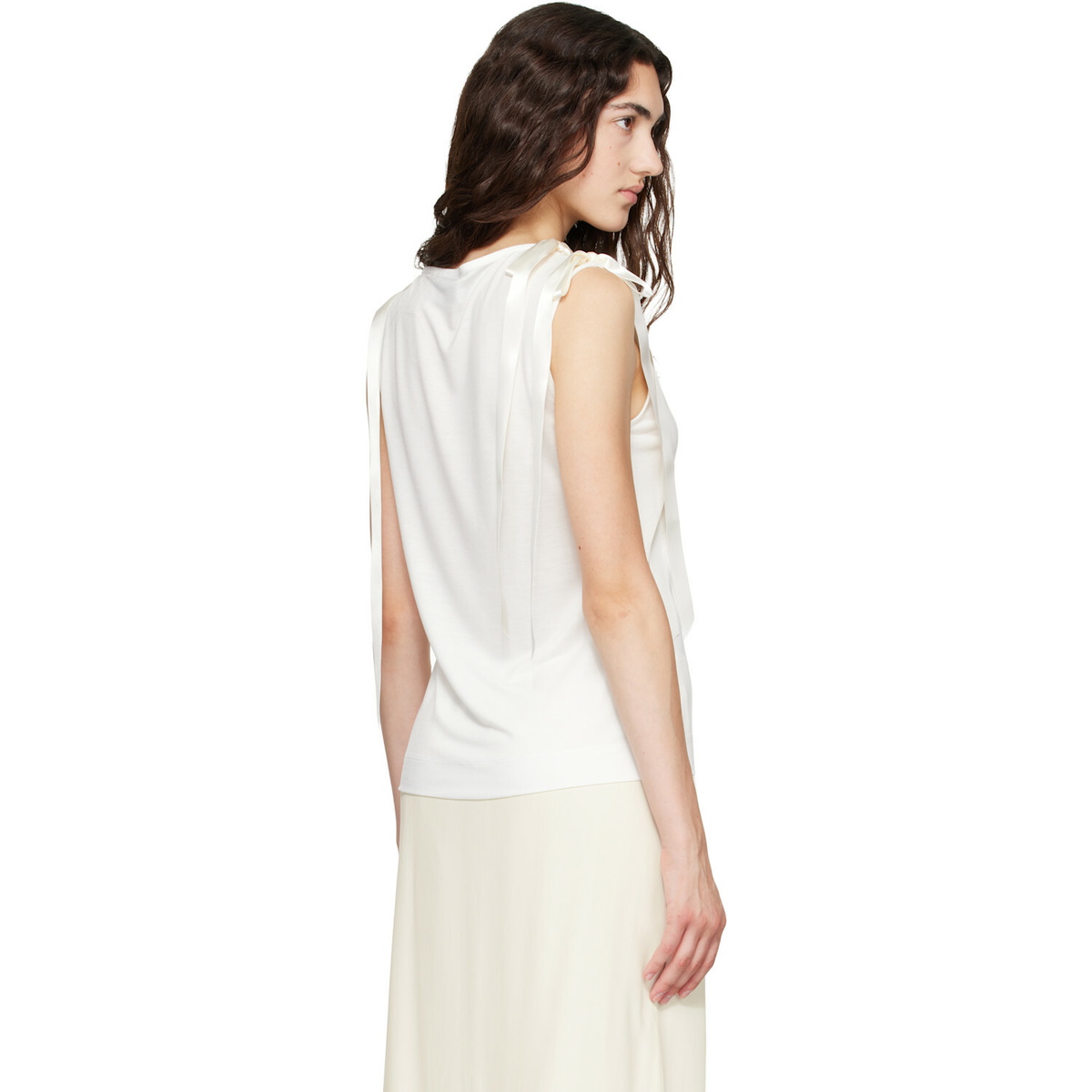 Simone Rocha White Bow Ribbon Tail Tank Top
