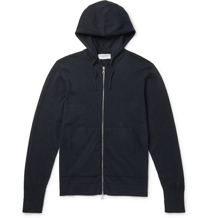 Photo: Officine Generale - Cotton and Wool-Blend Zip-Up Hoodie - Blue