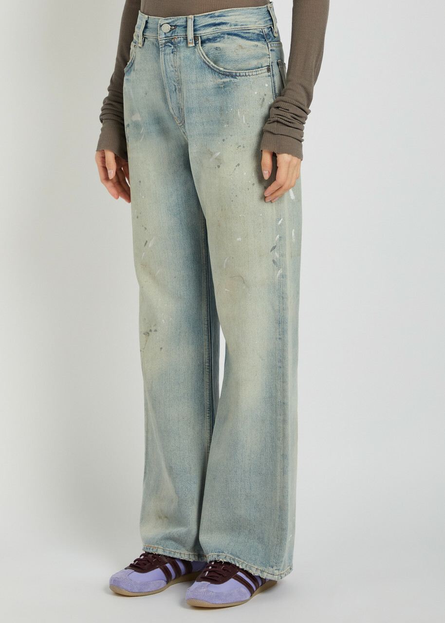 Acne Studios 2021F Paint-splatter Wide-leg Jeans Light Blue