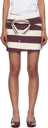 Pushbutton Off-White & Burgundy Pique Collar Front Miniskirt
