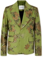 ERDEM - Edward Floral-Embroidered Cotton-Drill Blazer - Green