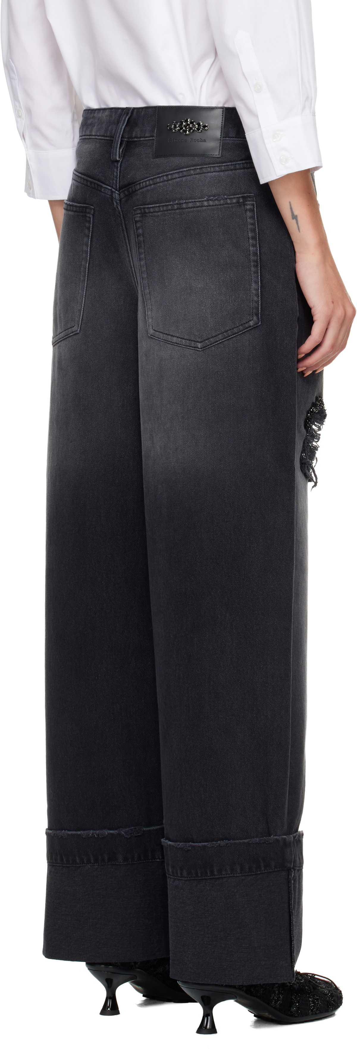 Simone Rocha Black Embellished Straight Leg Jeans