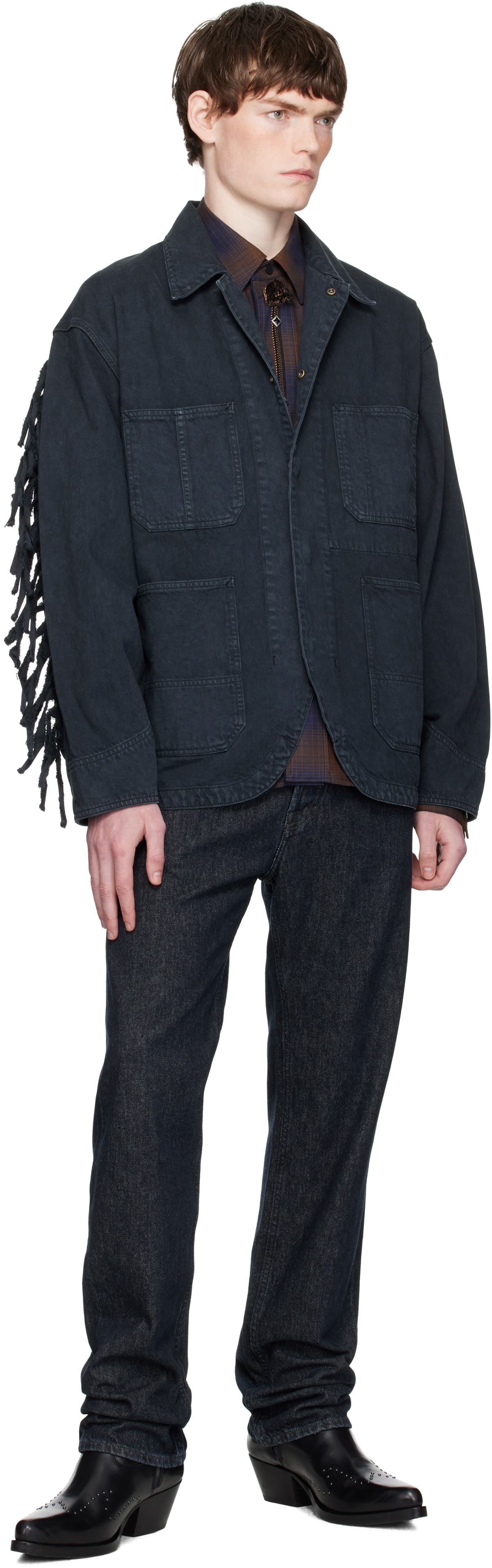 Toga Virilis Black Fringed Denim Jacket