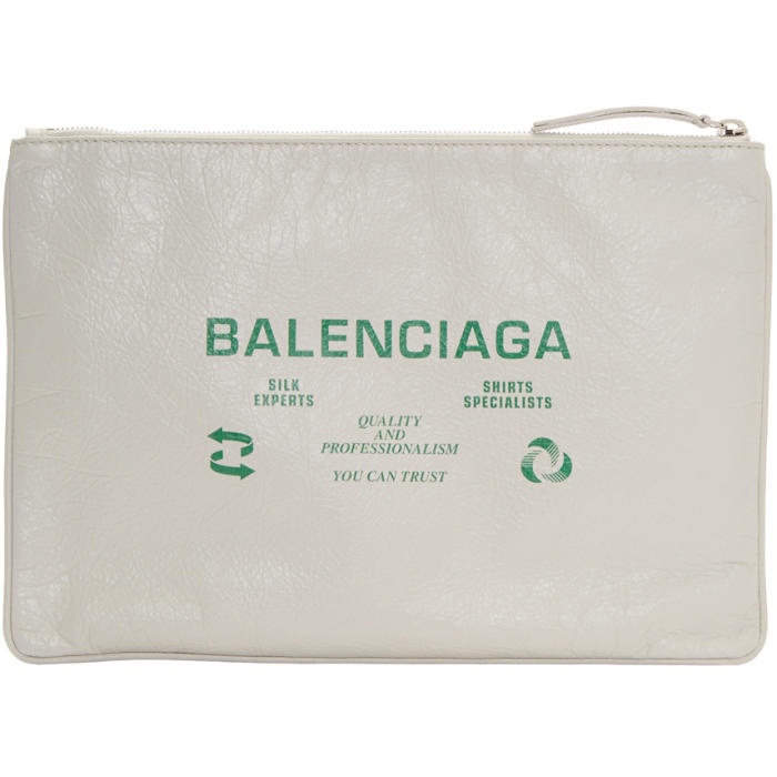 Photo: Balenciaga White and Green Dry Clean Pouch 