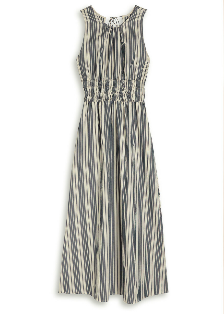 Faithfull The Brand Callista Striped Cotton Midi Dress Navy