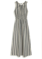 Faithfull The Brand Callista Striped Cotton Midi Dress Navy