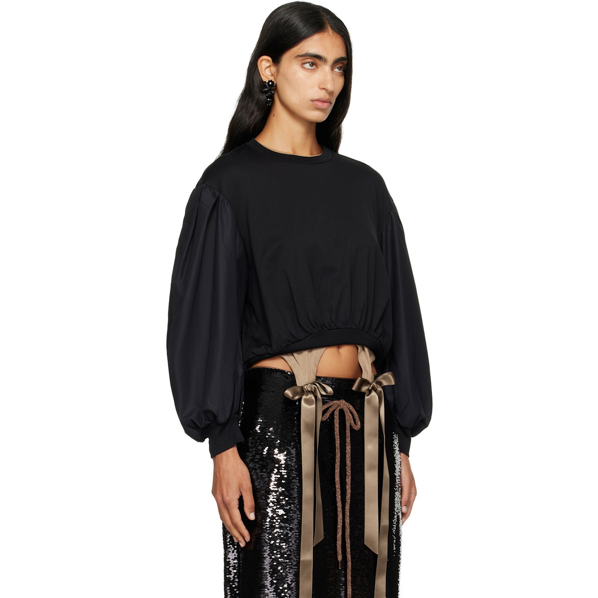 Simone Rocha Black Puff Sleeve Balloon Long Sleeve T-shirt