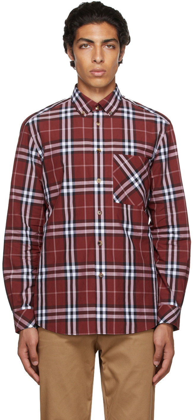 Burberry Red Poplin Check Shirt Burberry