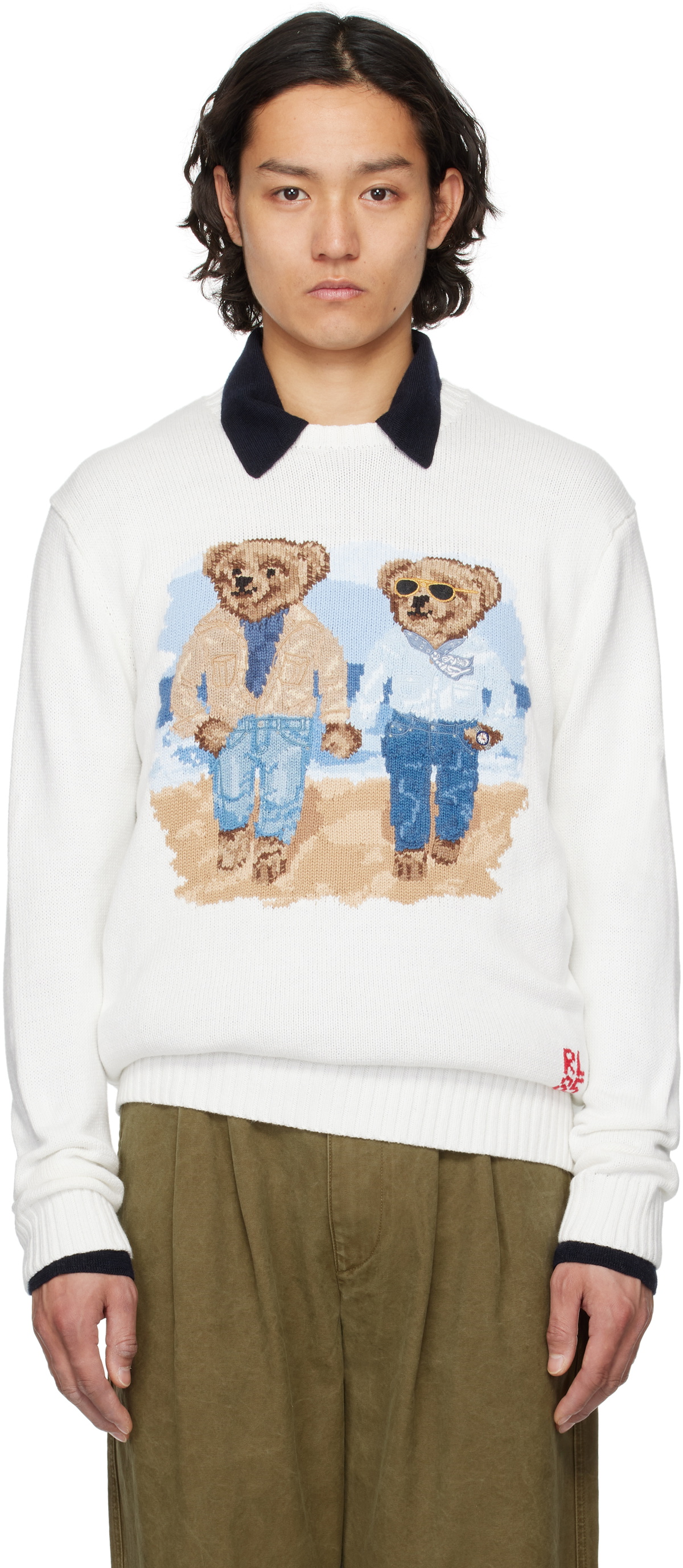 Polo Ralph Lauren White 'The Ralph & Ricky Bear' Sweater Polo