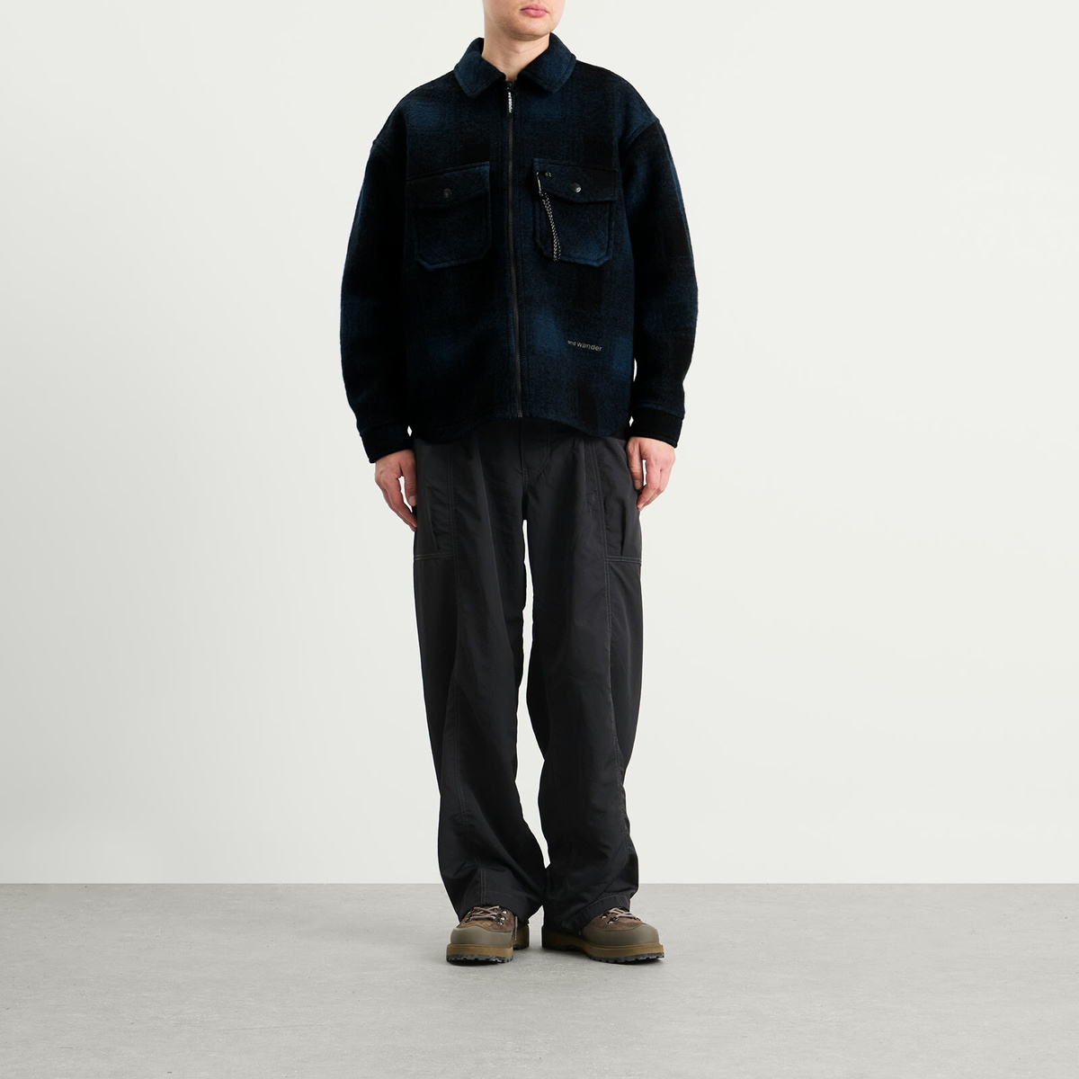 and wander Men's Shaggy Wool Zip Jacket in Navy