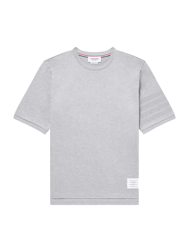 Photo: Thom Browne - Logo-Appliquéd Striped Cotton-Jersey T-Shirt - Gray