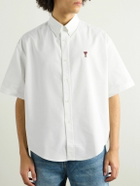 AMI PARIS - Button-Down Collar Logo-Embroidered Cotton Oxford Shirt - White