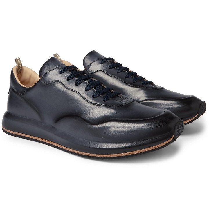 Photo: Officine Creative - Race Lux Burnished-Leather Sneakers - Navy