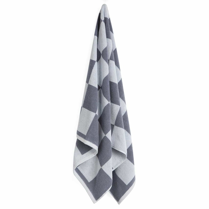 Photo: HAY Check Bath Towel in Steel Blue 