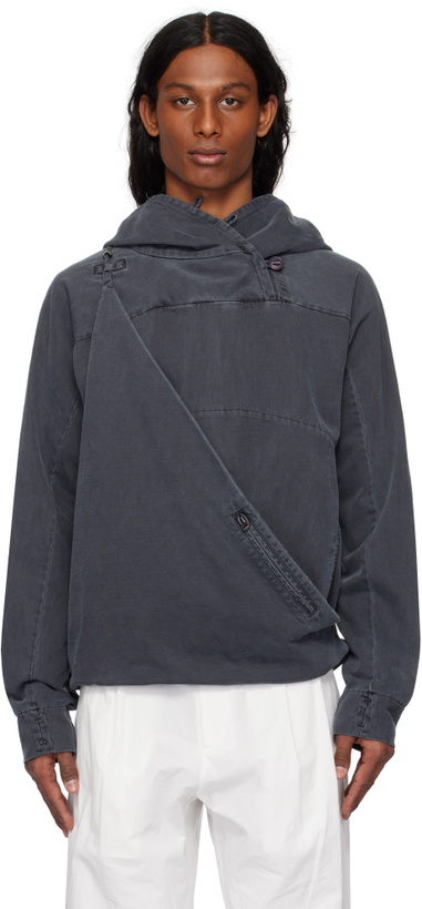 Photo: HYEIN SEO Gray Dyed Scarf Bag Hoodie