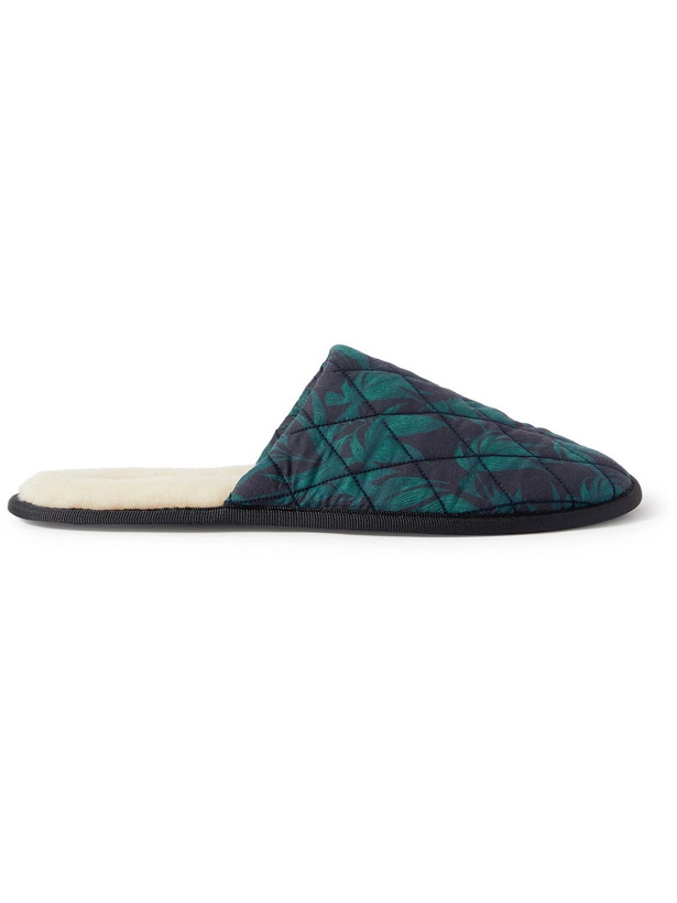 Photo: Desmond & Dempsey - Byron Wool-Lined Quilted Printed Cotton Slippers - Blue
