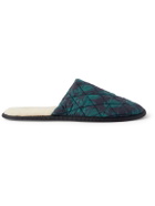 Desmond & Dempsey - Byron Wool-Lined Quilted Printed Cotton Slippers - Blue