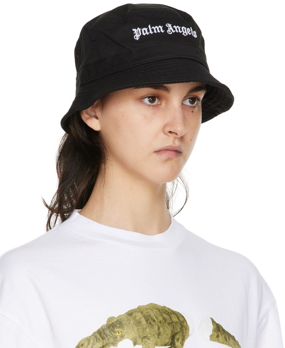 PALM ANGELS ブラック バケットハット Palm Angels Black Logo Bucket Hat Palm Angels