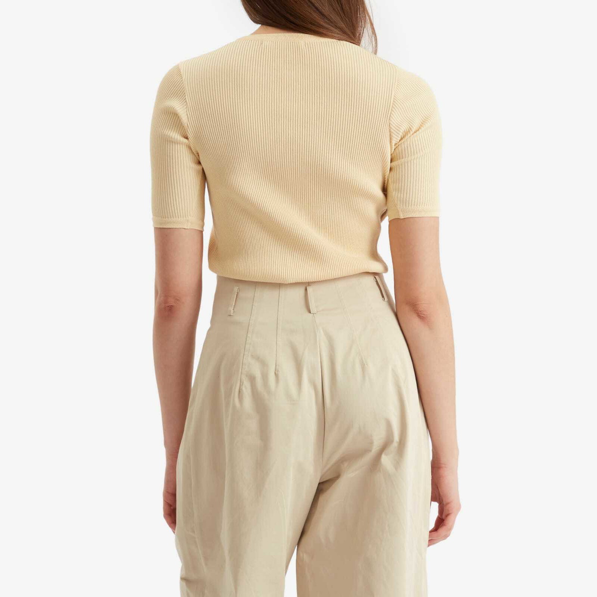 Auralee Women's Cotton Rib Knit T-Shirt in Yellow Beige