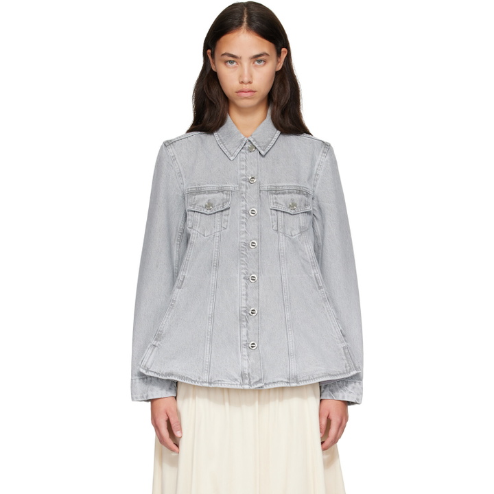 Photo: GANNI Gray Rigid Denim A-Line Overshirt