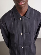 A Kind Of Guise - Matara Cropped Pinstriped Cotton and Linen-Blend Overshirt - Black