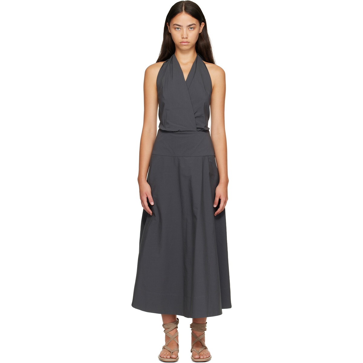 St. Agni Gray Halter Circle Hem Midi Dress