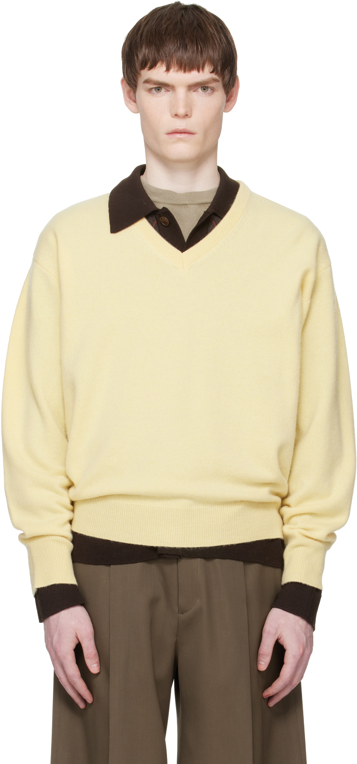 stein Yellow Pure Cashmere V Neck LS Sweater