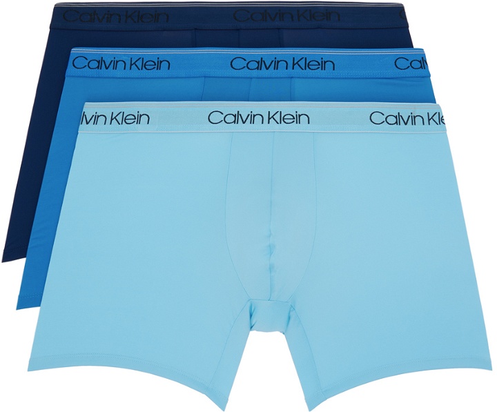 Photo: Calvin Klein Underwear Three-Pack Blue Micro Boxer Briefs