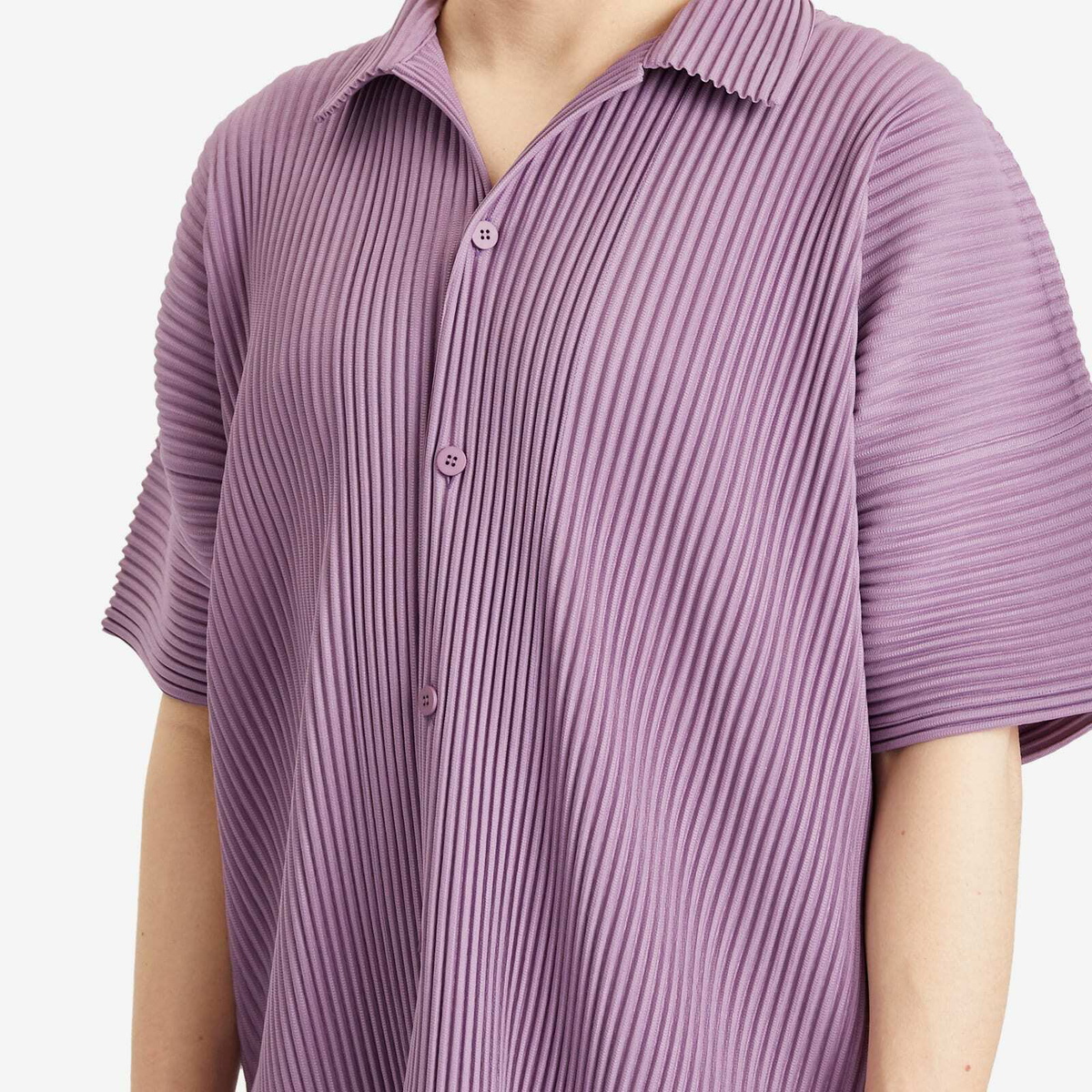 Homme Plissé Issey Miyake Men's Pleated Vacation Shirt in Viola