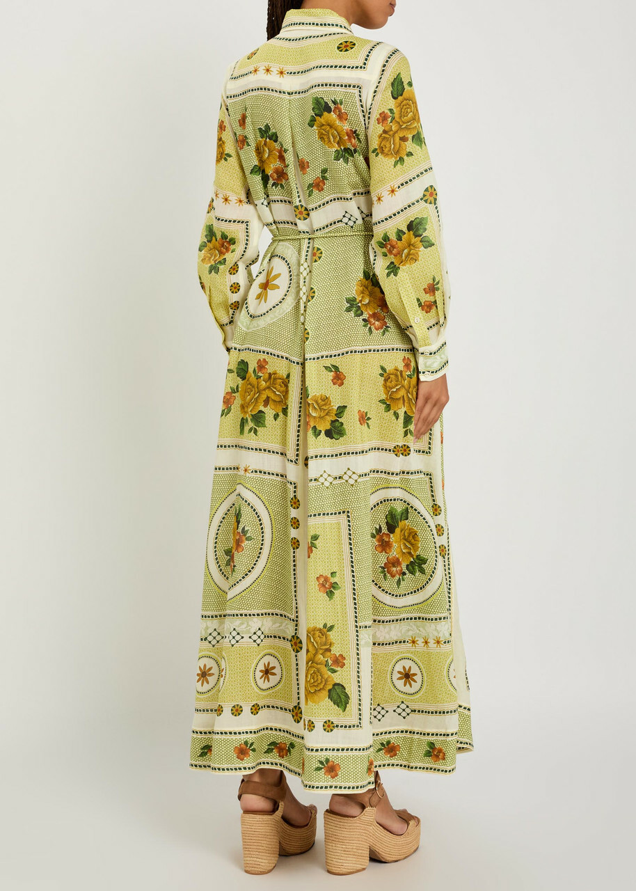 Alemais Dixie Printed Ramie Maxi Shirt Dress Yellow