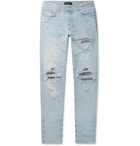 AMIRI - MX1 Skinny-Fit Panelled Distressed Stretch-Denim Jeans - Blue